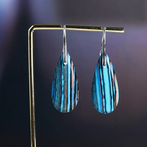 Jewelry - ✨New✨ Jasper Stone Blue Purple Leaf earrings Mother's Day